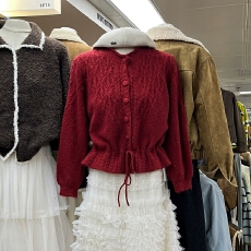 批发小香风气质收腰显瘦毛衣开衫女秋冬季新款甜美亮丝洋气外套