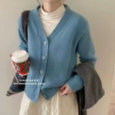 批发超推荐百搭经典糖果色V领爆款优质针织开衫