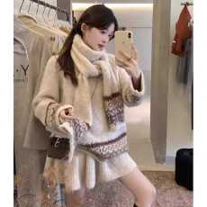 批发氛围感围脖<b class='q'>毛衣</b>三件套女十三行冬季慵懒松弛感毛衫半身裙套装裙