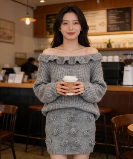 가을 겨울 폭발 한국 스타일 슬림해 보이는 느긋한 바람 빛 럭셔리 니트 스웨터 다용도 루즈핏 스웨터 미니 스커트 투피스 슈트