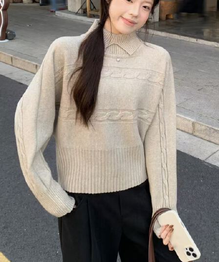 한국 스타일 가을 겨울 새로운 몸매 가꾸기 슬림해 보이는 POLO 칼라 니트 스웨터 맨위 여성