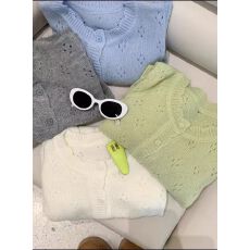 批发早春新款韩版宽松<b class='q'>圆领</b>镂空通勤休闲百搭<b class='q'>针织</b><b class='q'>开衫</b>