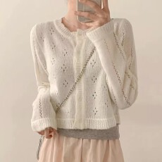 批发韩国chic秋季新款法式温柔风花边<b class='q'>圆领</b>薄款镂空软糯<b class='q'>针织</b><b class='q'>开衫</b>外套女