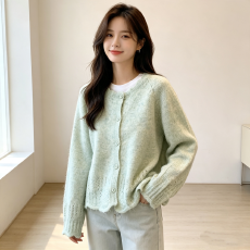 批发温柔风手工花边领毛衣<b class='q'>开衫</b>女秋季软糯马海毛外套慵懒高级感<b class='q'>羊毛</b>衫