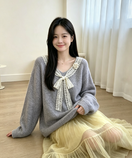 달콤함 우아함 품격 나비 매듭 스웨터 풀오버 니트 스웨터