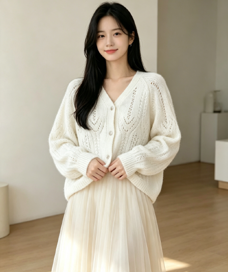 V넥 프랑스식 우아함 니트 오픈 가디건 한 부서 절묘한 스웨터 여성 코트
