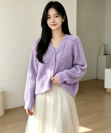 가을 겨울 새로운 V넥 프랑스식 우아함 니트 오픈 가디건 한 부서 절묘한 스웨터 여성 코트