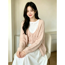 批发韩系秋冬新款甜美花朵吊带针织开衫2件套韩系毛衣上衣套装女