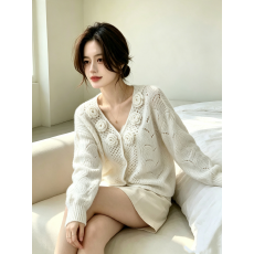 批发手工立体花朵针织开衫法式优雅甜美毛衣外套女