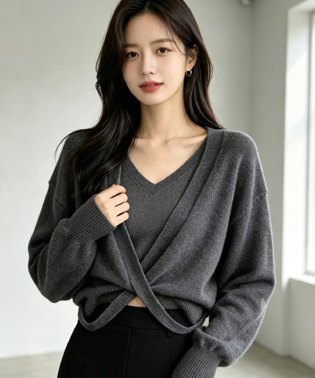 한 부서 가을 겨울 새로운 풀오버 페이크 레이어드 스웨터 니트 스웨터