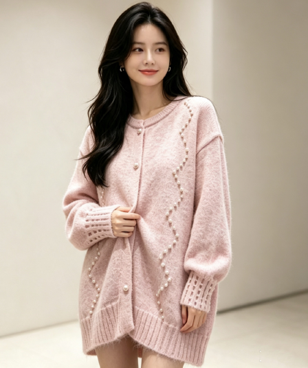 가을 겨울 새로운 느긋한 바람 루즈핏 스웨터 니트 스웨터 무거운 작업 비즈 박기 빅 사이즈 달콤함 스웨터 여성 코트