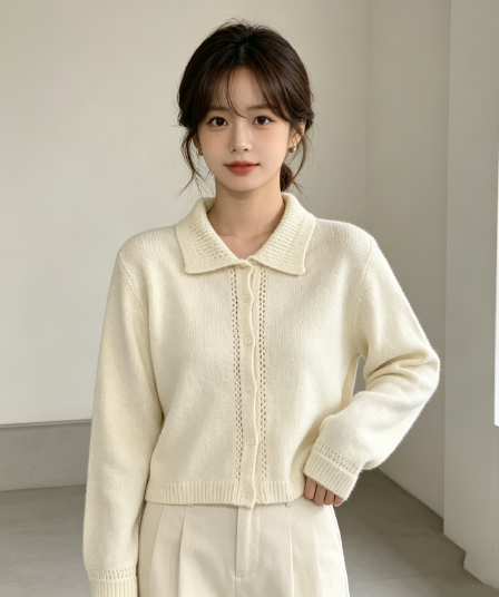 우유 토끼 행성 직접 만든 따뜻한 섬 폴로 칼라 작은 홀로우 아웃 레이스 스웨터 오픈 가디건 여성 코트 식물 플러시 버클 니트 맨위