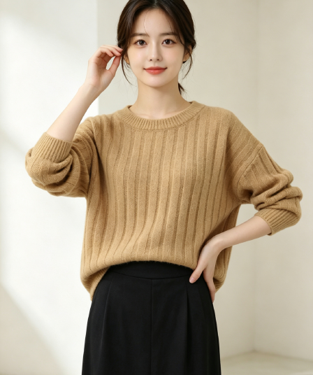 가을 겨울 새로운 단색 단순한 관대 한 풀오버 니트 스웨터 다용도 맨위