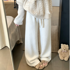 批发机织格纹针织裤子女秋冬款慵懒风拖地阔腿裤休闲<b class='q'>百搭</b>直筒裤