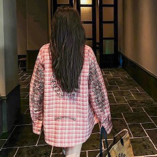 批发秋冬新款欧美复古十字架印花格子<b class='q'>衬衫</b>宽松休闲百搭男女款