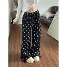 批发原创韩系设计感十字花满印休闲裤<b class='q'>女</b>秋季新款宽松阔腿运动<b class='q'>长裤</b>