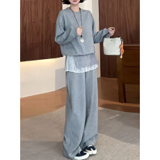 批发2026<b class='q'>春</b>季新款极简百搭蕾丝屁帘卫衣卫裤三件套装