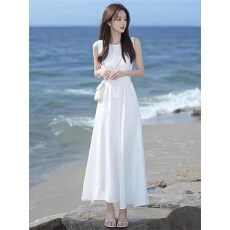 批发法式白色无袖<b class='q'>连衣裙</b>女夏季2025新款小个子高级感收腰显瘦背心裙子