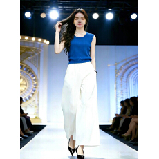 批发2026夏季时尚T台别致独特针织<b class='q'>上衣</b>+九分山本直筒阔腿<b class='q'>裤</b>