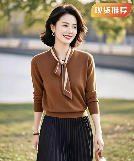 커피 색상 레이스업 나비 매듭 몸매 가꾸기 니트 스웨터 여성 여름 2025 새로운 유럽 상품 고급 센스 인사이드 가져 가라. 긴팔 맨위