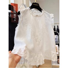 批发重工刺绣韩系木耳边无袖小衫夏季好看的薄款上衣外穿马甲背心