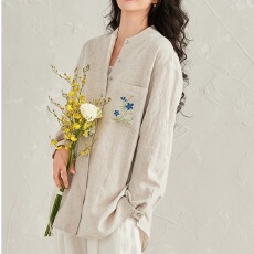 批发官图雨露麻绣花棉麻长袖衬衫女新中式文艺衬衣宽松休闲春上衣