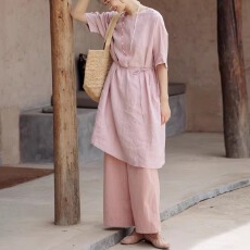 批发非实拍2026新款女文艺棉麻连衣裙日系叠穿纯色裙子中长款