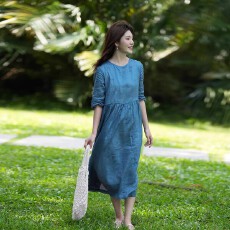 批发<b class='q'>夏</b>季新款轻薄透气飘逸仙美显白显瘦文艺刺绣棉麻连衣裙