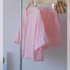 批发国风禅意改良唐装洋气粉斜襟衬衫短裤套装女<b class='q'>春</b>装裤子加内衬