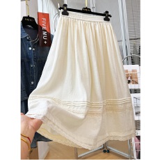 批发3919*2026新款韩系镂空花边松紧腰加内衬半身裙女夏过膝长裙A字裙