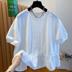 批发泡泡袖衬衫女2026新款宽松重工刺绣洋气小衫娃娃衫上衣