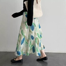 彩绘涂鸦-棉麻A字显瘦中长款半身裙自制2026夏