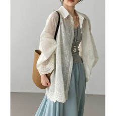 批发3974外搭防晒长袖衬衫女2026夏季新款后背镂空系带天丝刺绣外套