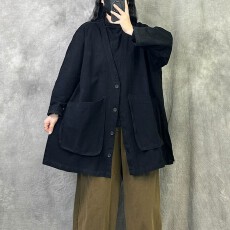批发原创复古V领风衣外套2026秋新款休闲百搭宽松大码高级感上衣