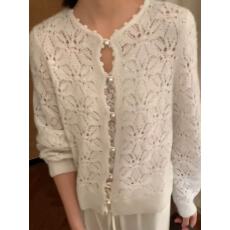 批发立体钩花镂空~白色莱赛尔针织开衫女<b class='q'>薄款</b>宽松显瘦温柔风亚麻上衣