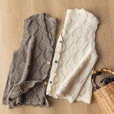 批发亚麻和纸纱~夏季薄款<b class='q'>镂空</b>针织<b class='q'>开衫</b>无袖V领背心上衣女复古钩花马甲