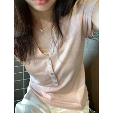 批发大码韩国<b class='q'>女</b>装夏季新款胖mm半开纽扣亨利领<b class='q'>针织</b>短袖显瘦<b class='q'>针织</b>衫上衣