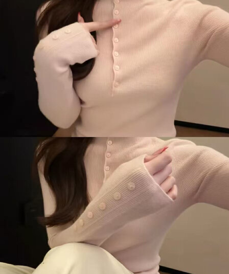 핑크색 반 개방 칼라 기타 단추 허리 수축 몸매 가꾸기 인사이드 가져 가라. 만나는 니트 스웨터 여성 가을 아름다운 그레이트 봐 의류