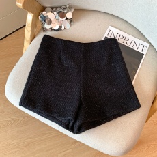 批发2025毛呢短裤女秋冬新款小个子高腰显瘦宽松休闲a字阔腿热裤