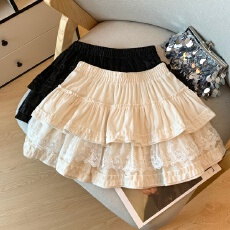 批发秋冬新款高腰松紧腰<b class='q'>蕾丝</b>拼接蛋糕裙少女感短裙女