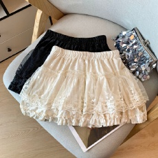 批发秋冬法式甜美半身裙女芭蕾风高腰a字蛋糕裙蕾丝边蓬蓬短裙