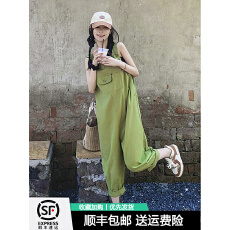 批发多巴胺绿色<b class='q'>背带裤</b>女夏季2026新款设计感小众小个子宽松阔腿裤