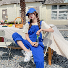 批发克莱因蓝网红炸街<b class='q'>背带裤</b>女夏小个子洋气减龄设计感休闲直筒休闲裤