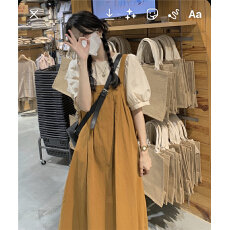 批发甜美少女背带裙连衣裙遮肉显瘦夏季茶歇新款韩版法式宽松两件套<b class='q'>装</b>