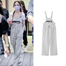 批发2025春夏韩版抽绳宽松学院女装运动<b class='q'>背带裤</b>运动风新款连体裤小个子