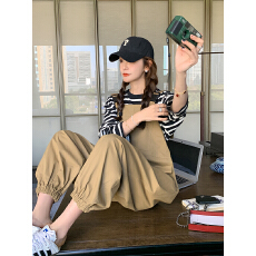 批发春夏新款网红爆款可盐可甜炸街小个子卡其色宽松工装<b class='q'>背带裤</b>女