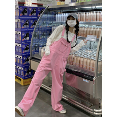 批发多巴胺粉色<b class='q'>背带裤</b>女春夏季2024新款小众网红炸街小个子奶系连体裤