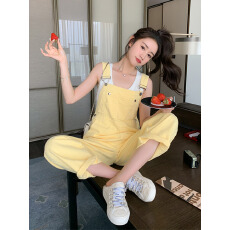 批发多巴胺学院风<b class='q'>背带裤</b>女夏季2025新款宽松减龄小个子阔腿休闲长裤