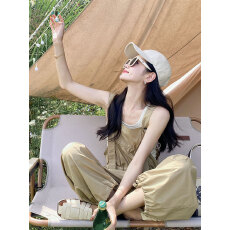 批发梅子熟了露营系列休闲工装<b class='q'>背带裤</b>宽松显瘦阔腿裤透气长裤女新