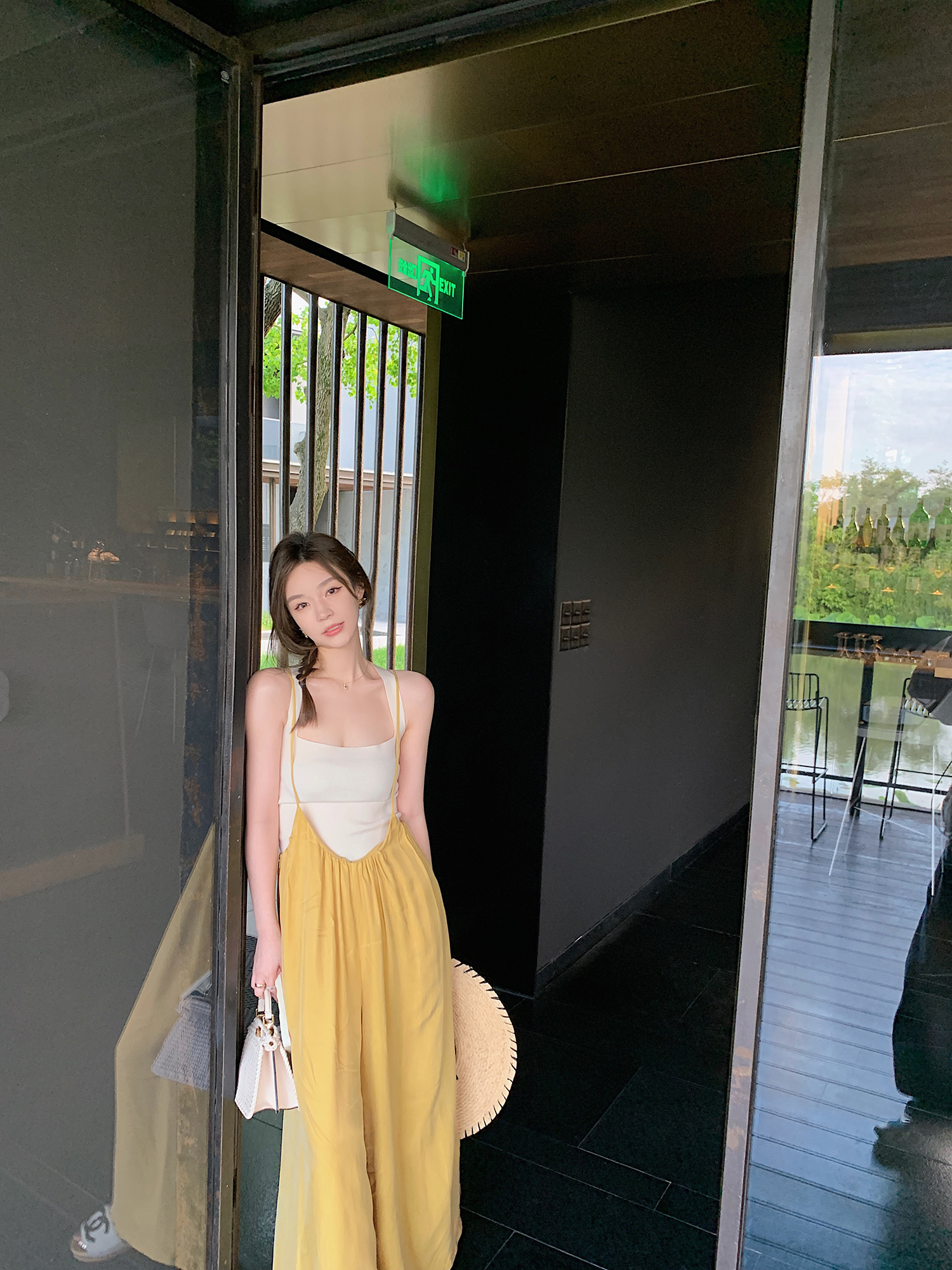 lilylikes 차가운 센스 구리 암모니아 바지 실키 같은 큐프라 장대 수준 도루 센스 슬림해 보이는 넓은 다리 멜빵 바지